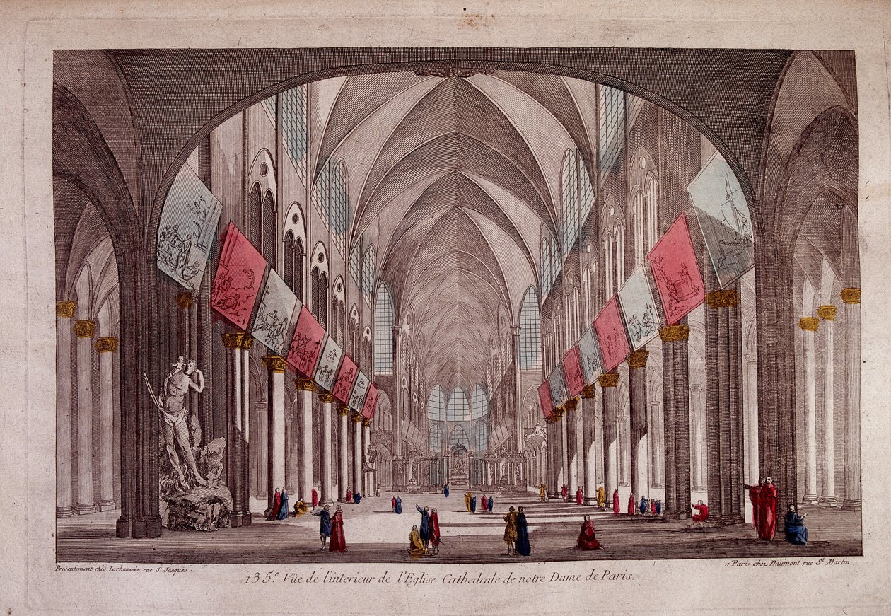 Zicht op het interieur van de Notre-Dame de Paris - optisch zicht door Unknown artist