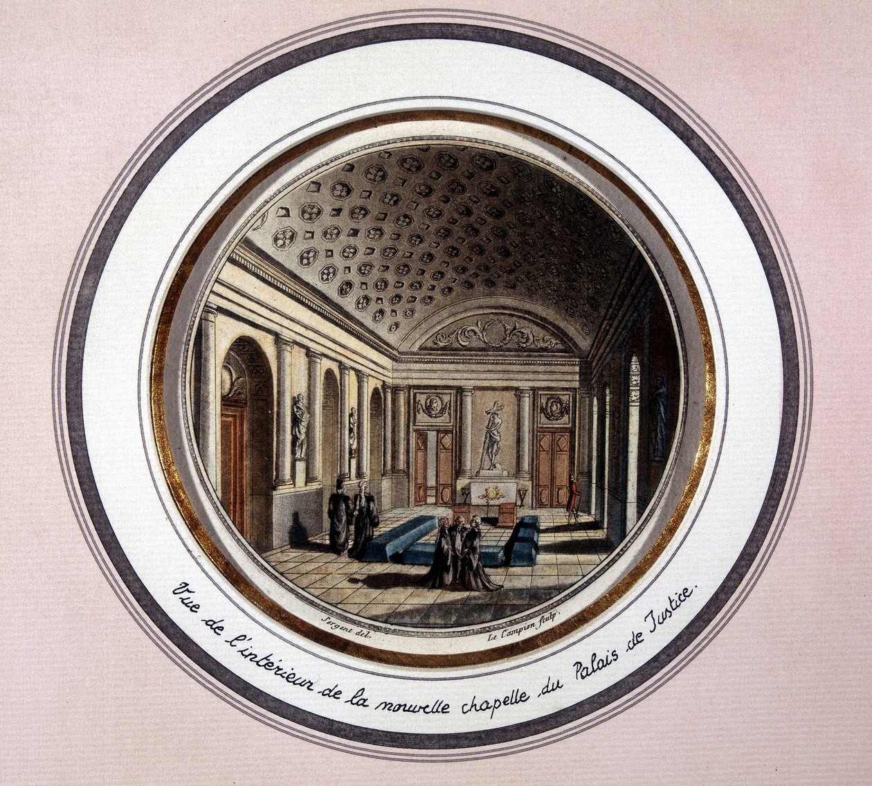 Zicht op het interieur van de Sainte Chapelle de Paris - gravure door Unknown artist