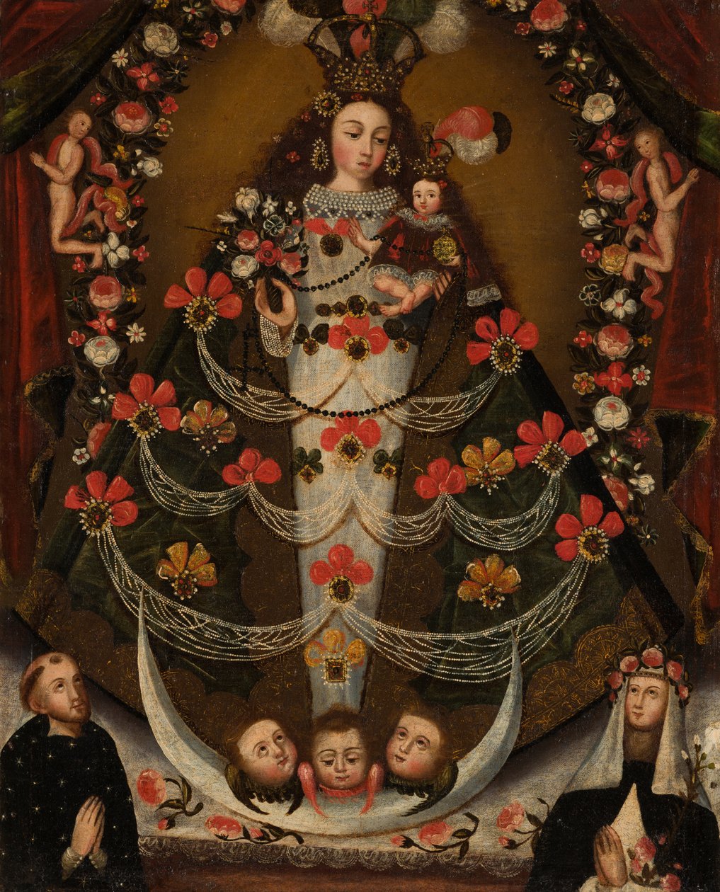 Maagd van Pomata met St. Nicolaas Tolentino en St. Rosa van Lima door Unknown artist