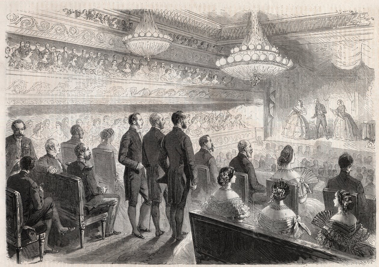 Bezoek van Willem I van Pruisen aan Compiègne: galavoorstelling in het paleistheater in aanwezigheid van Napoleon III - Gravure in 