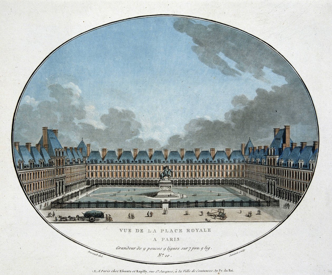 Vue de la Place Royale à Paris (Place des Vosges) (gravure 18e eeuw) door Unknown artist