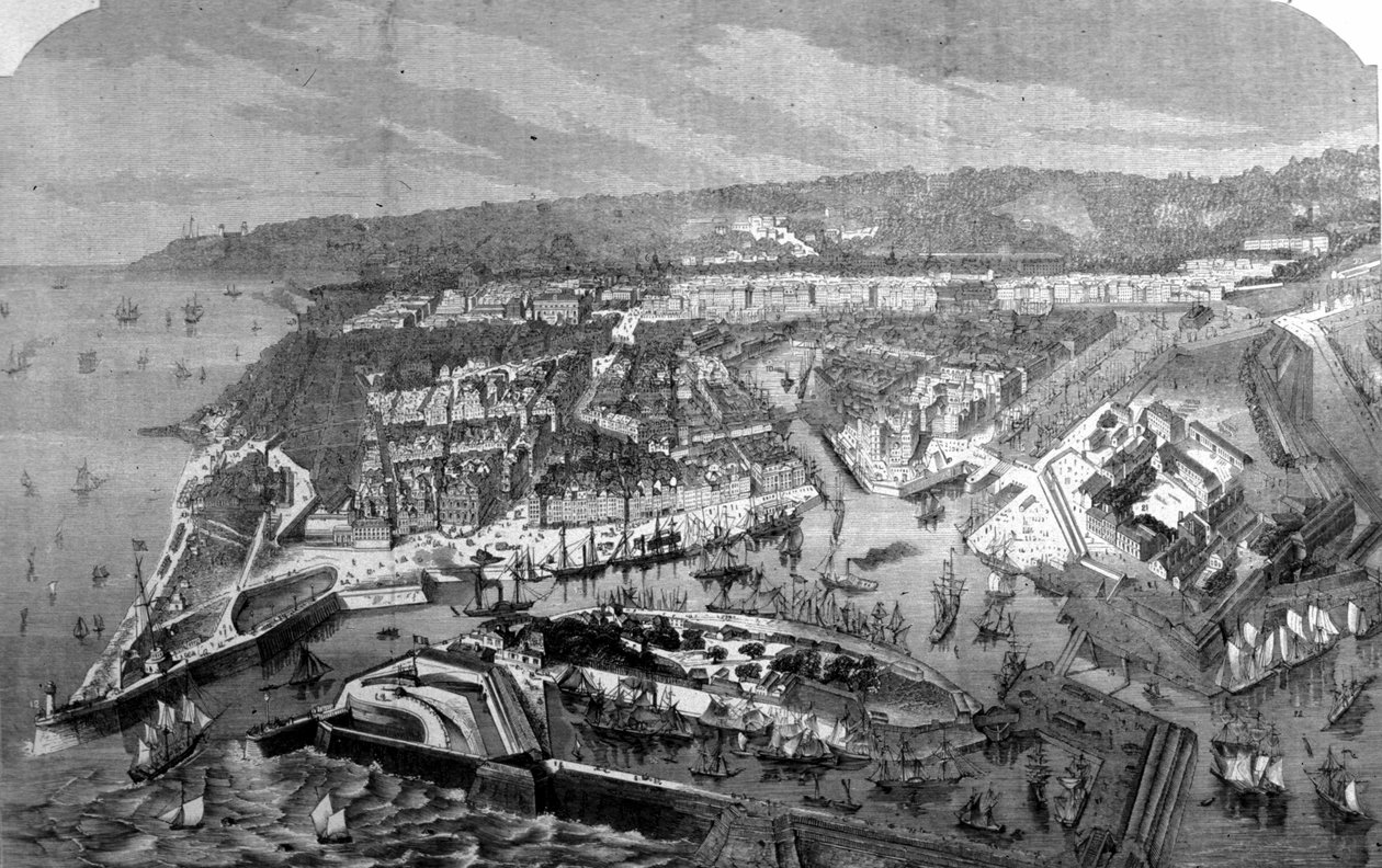 Vue du port du Havre. 1868 Gravure uit de 19e eeuw door Unknown artist
