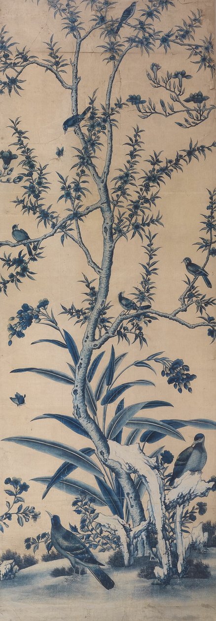 Behangpaneel met vogels en bloeiende bomen door Unknown artist