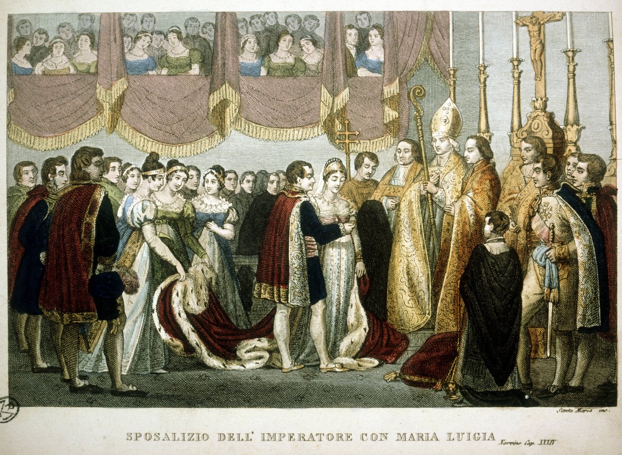 Huwelijksceremonie tussen Napoleon I en Maria-Louise van Habsburg in de kerk van de Augustijnen in Wenen, 2 april door Unknown artist
