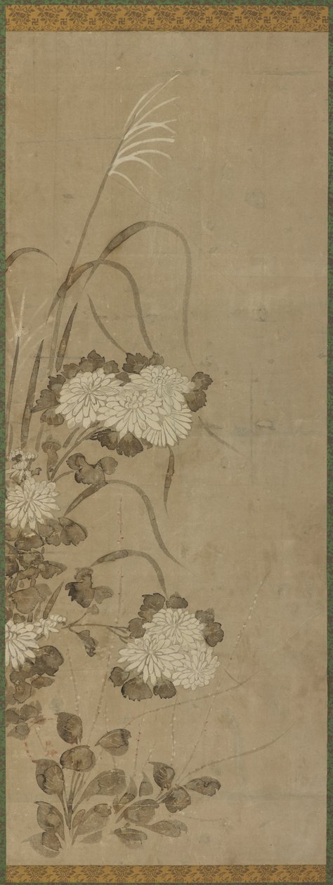 Witte Chrysanten en Grassen door Unknown artist