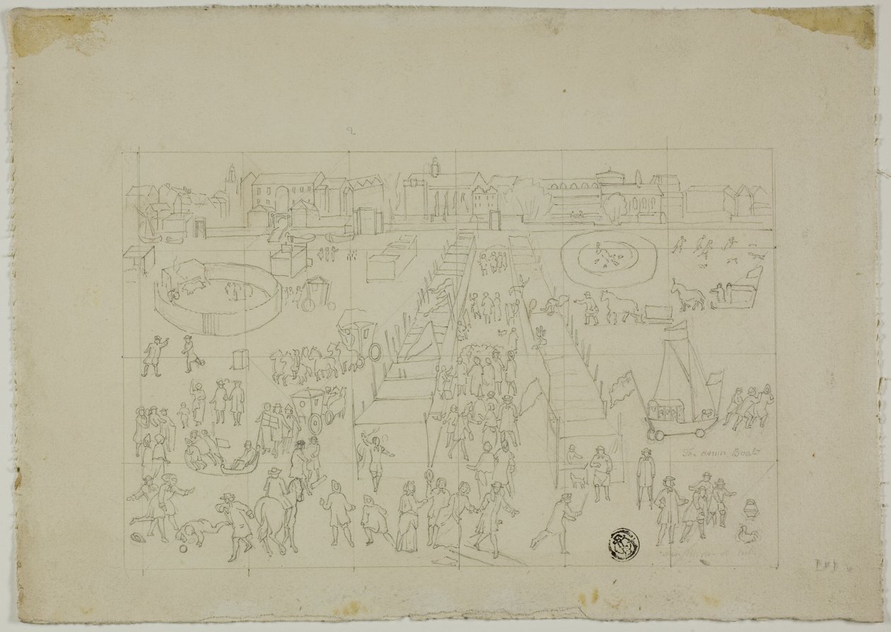 Winterfestival buiten Scandinavische stad door Unknown artist
