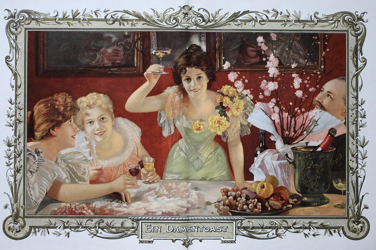 Vrouwen drinken samen cocktails op een feestje door Unknown artist
