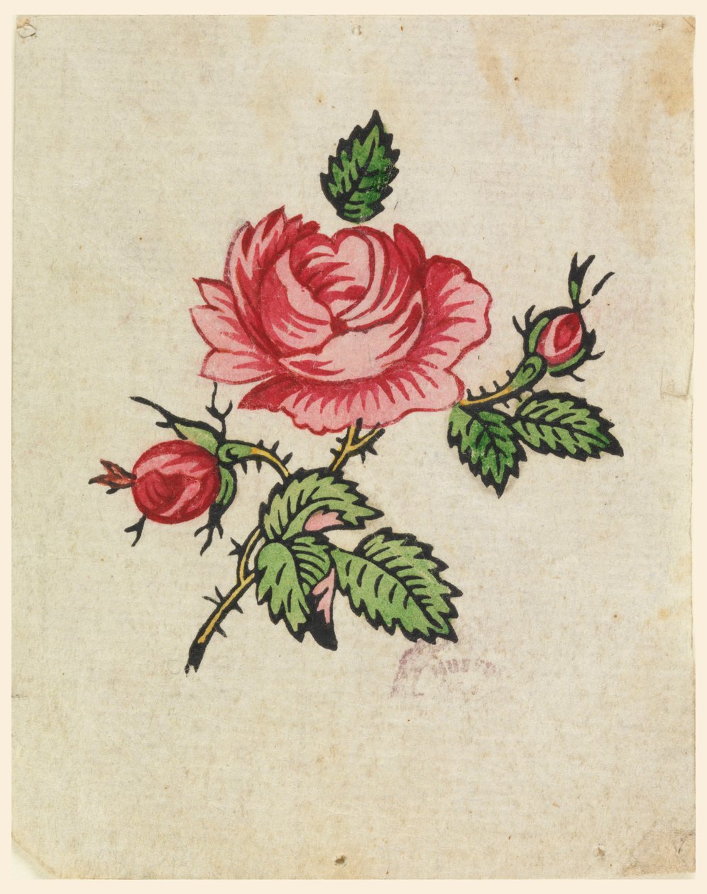 Houtsnede proefdruk voor een gedrukt textiel door Unknown artist