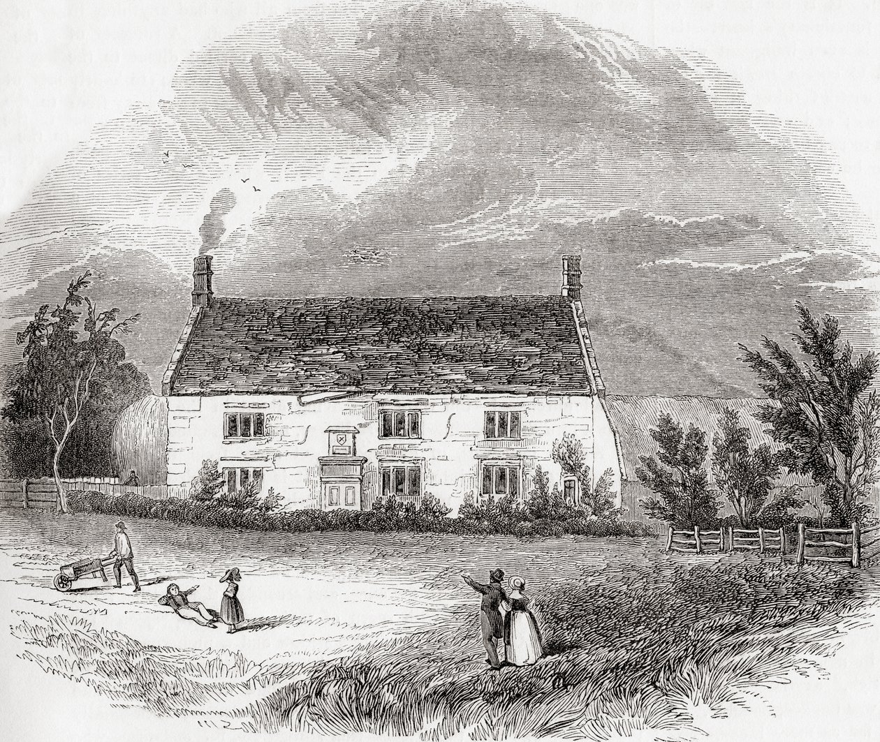 Woolsthorpe Manor, Woolsthorpe-by-Colsterworth, Lincolnshire, Engeland, uit Old England: A Pictorial Museum, pub. 1847 door Unknown artist