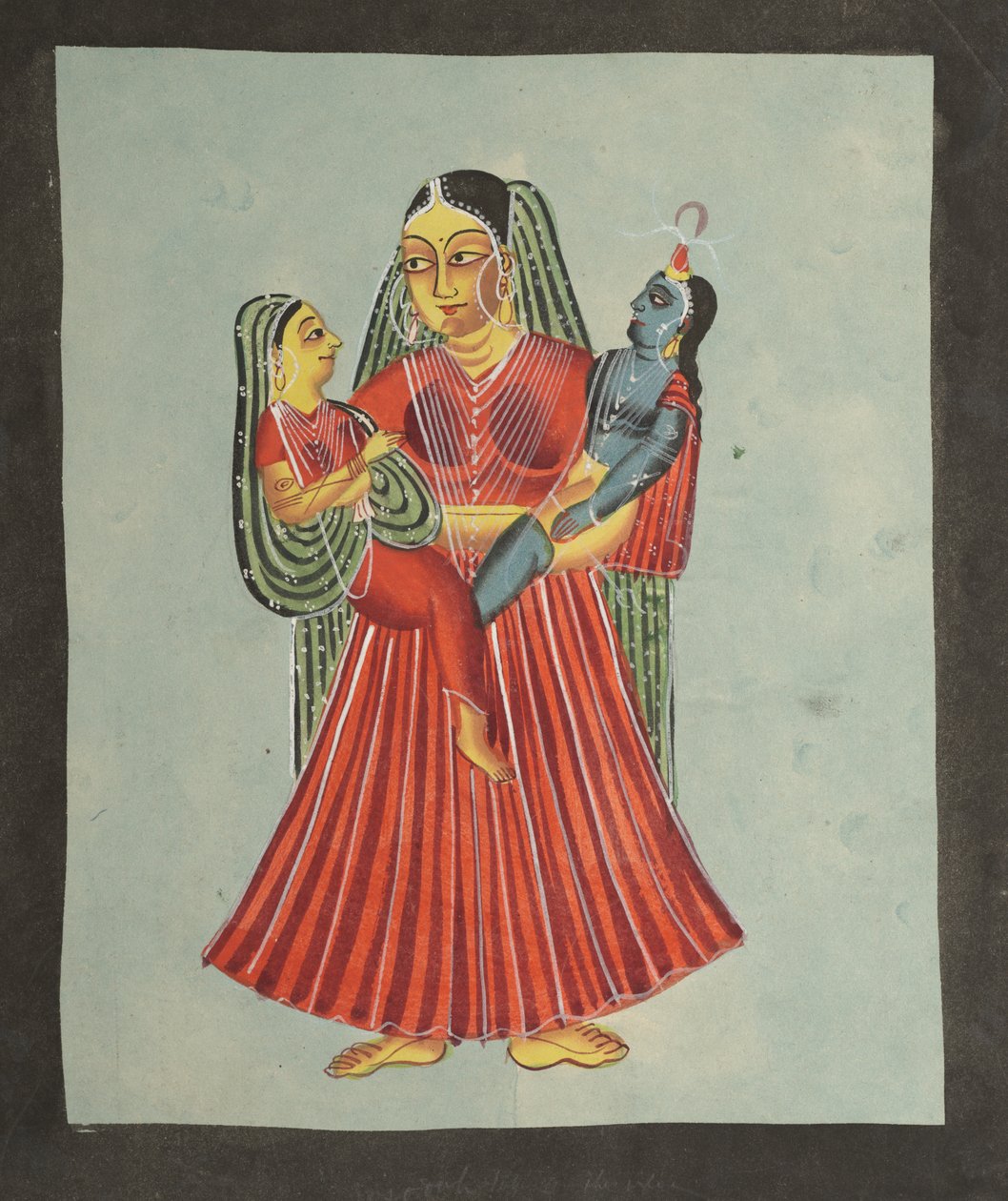 Yasoda houdt Krishna en Radha vast door Unknown artist