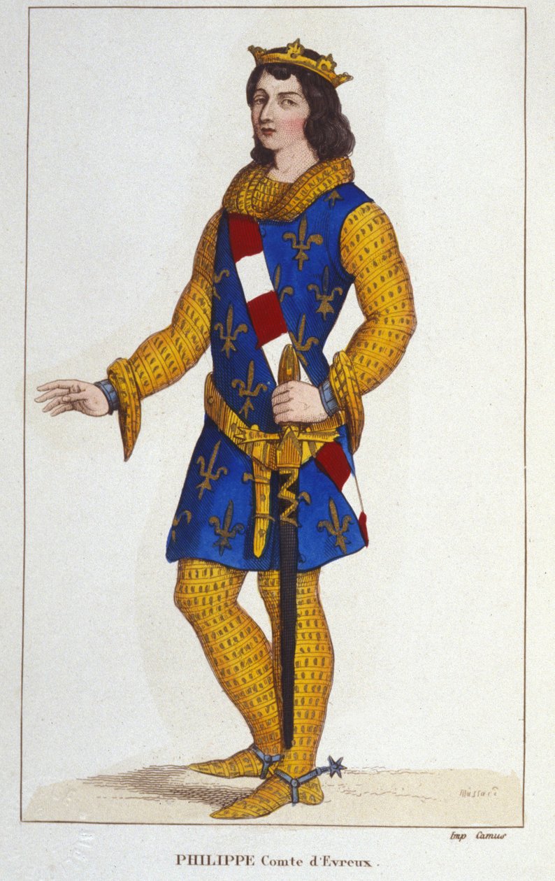 Portret van Filips van Évreux, graaf van Évreux, koning van Navarra (overleden 1343). gravure van 1830 door Unknown artist