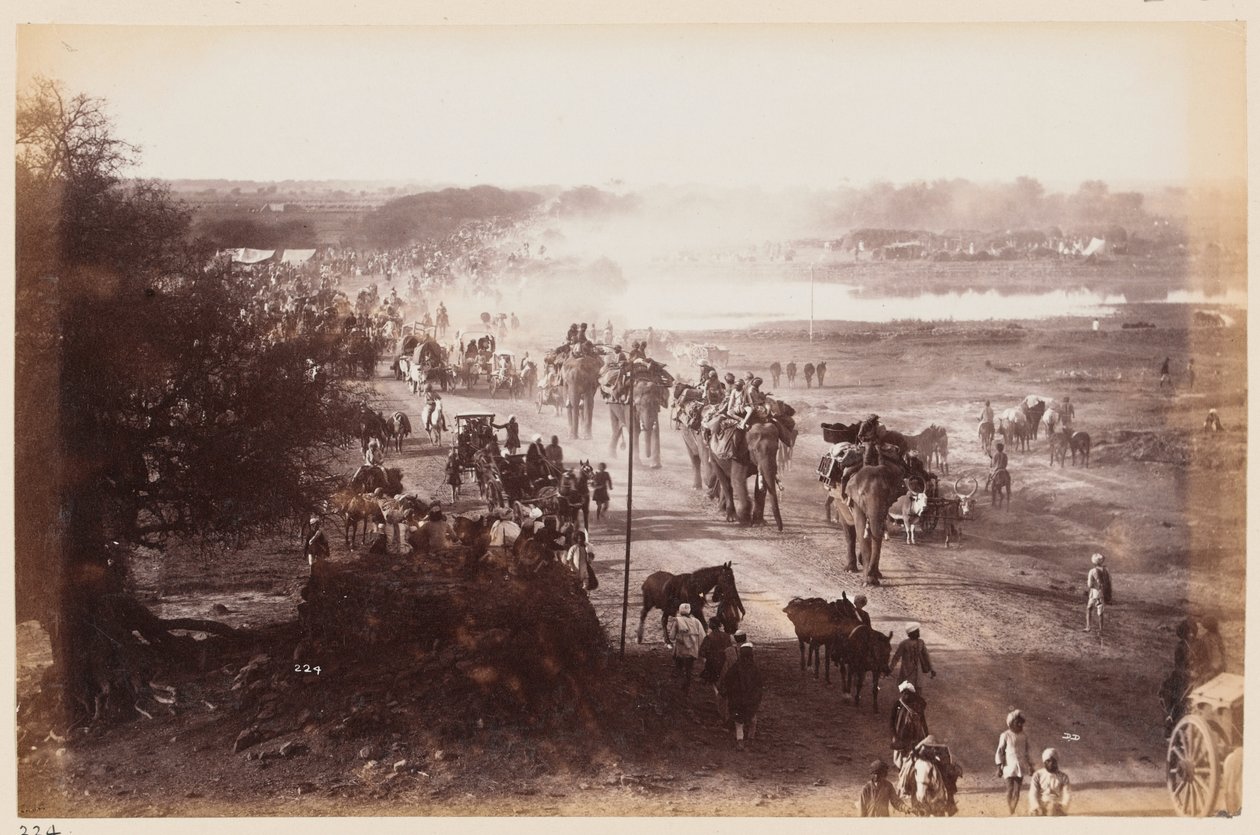 Bagagekolom tijdens het Delhi-oefenkamp, ca. 1885 door Unknown