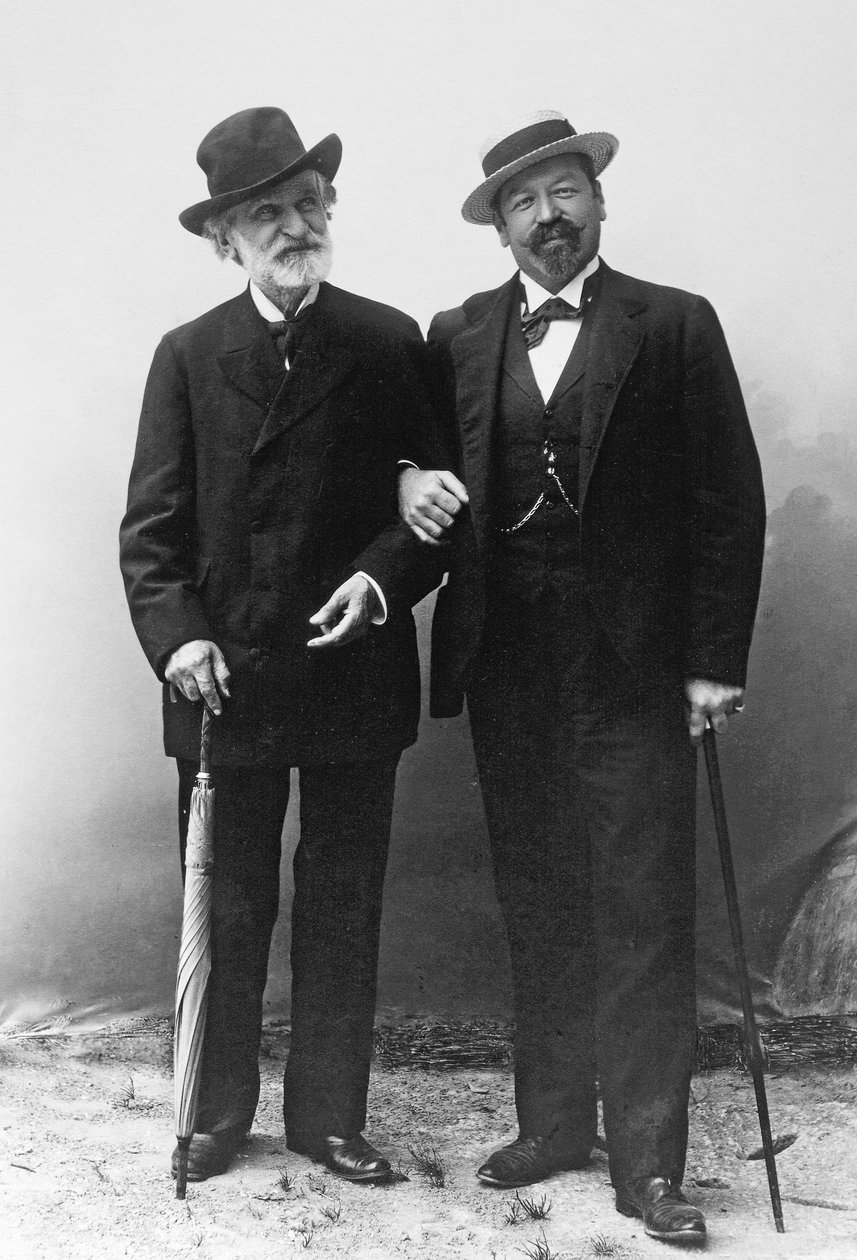 Giuseppe Verdi, Italiaanse componist (1813-1901), en tenor Francesco Tamagno (1850-1905) in Montecatini aan het einde van de 19e eeuw door Unknown photographer