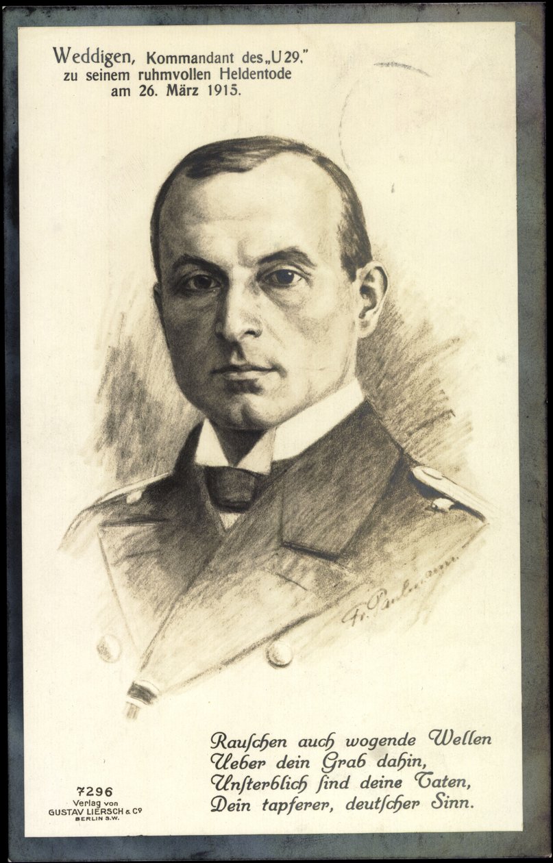 Passepartout kunstenaar Otto Weddigen, U 29 door Unknown photographer
