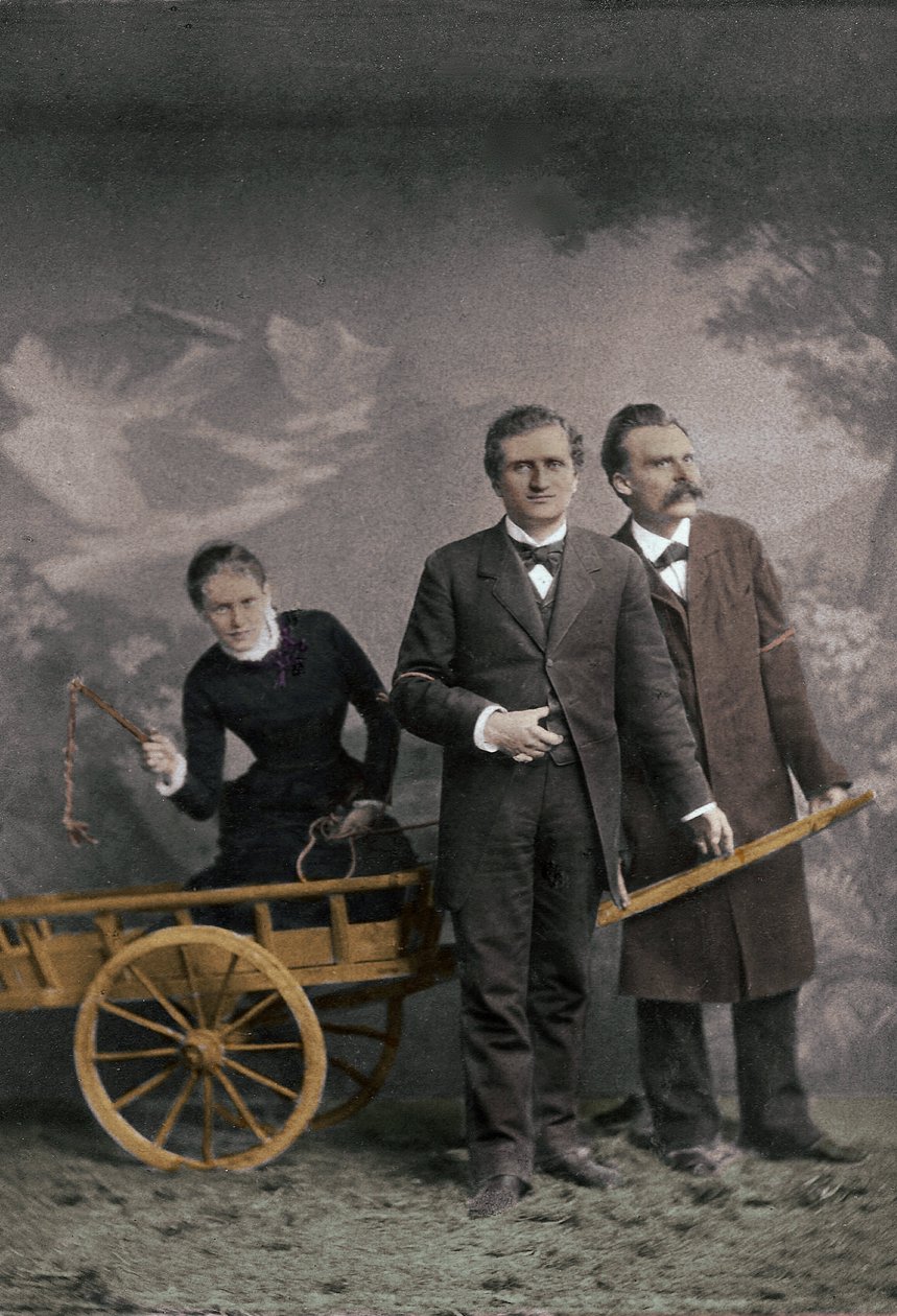 Paul Ree (1849-1901) Engelse filosoof - Lou Andreas-Salome (1861-1937) Russische psychoanalyticus - Friedrich Nietzsche (1844-1900) Duitse filosoof - Mei 1882 (Luzern, Atelier Jules Bonnet) door Unknown photographer