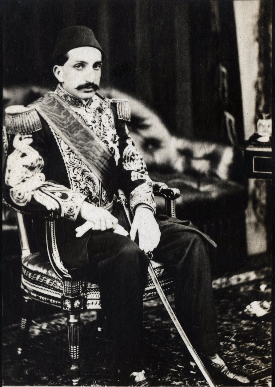 Portret van Abdulhamid II (1842-1918), Sultan van het Ottomaanse Rijk (zw/w foto) door Unknown photographer