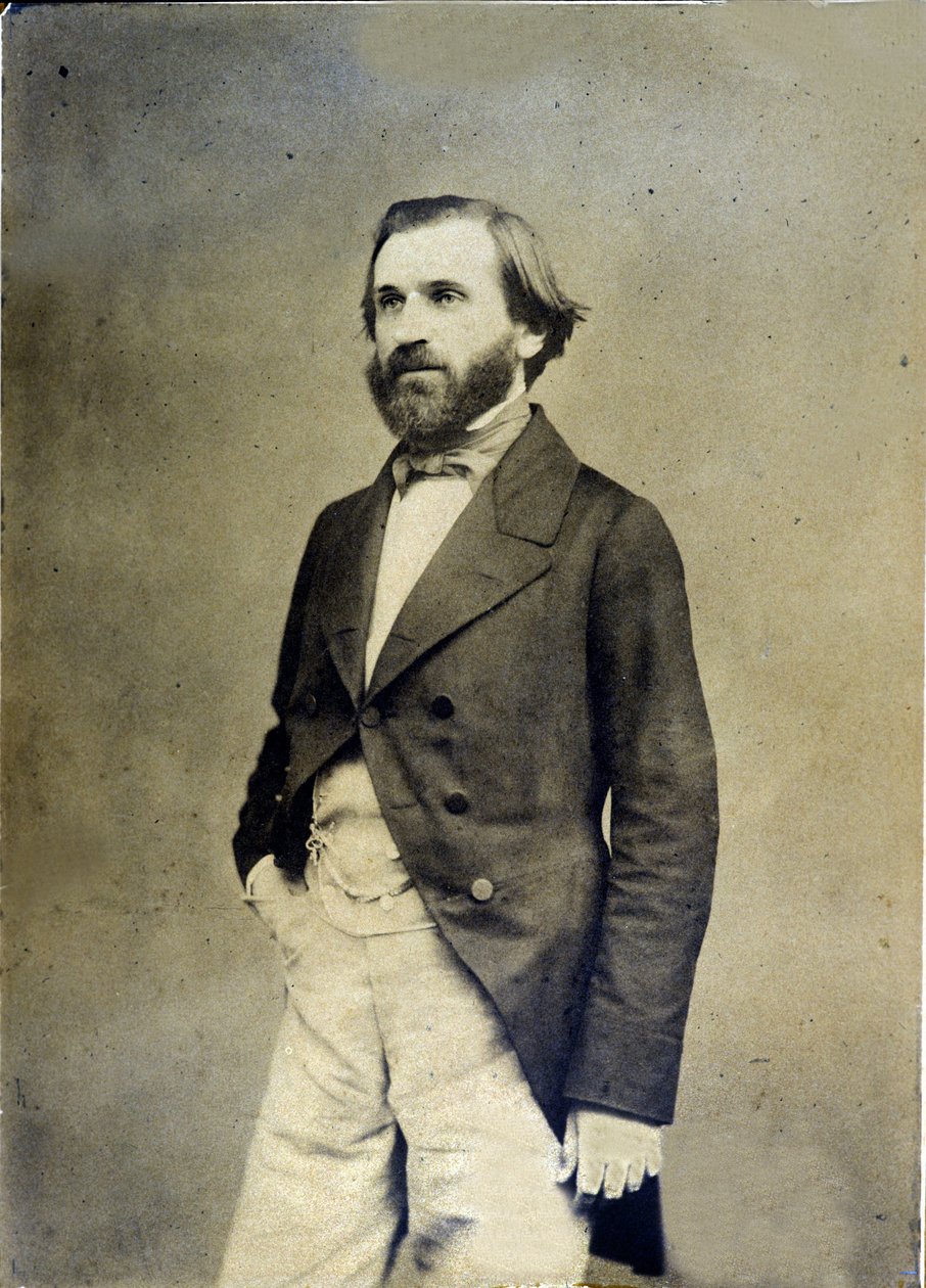 Portret van Giuseppe Verdi circa 1845 Museo della Scala de Milaan door Unknown photographer