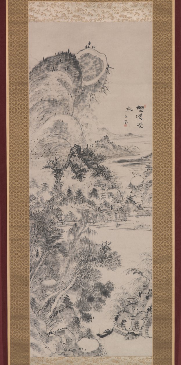 Lege Veerboot bij een Wildernis Oversteek, ca. 1800 door Uragami Gyokudo
