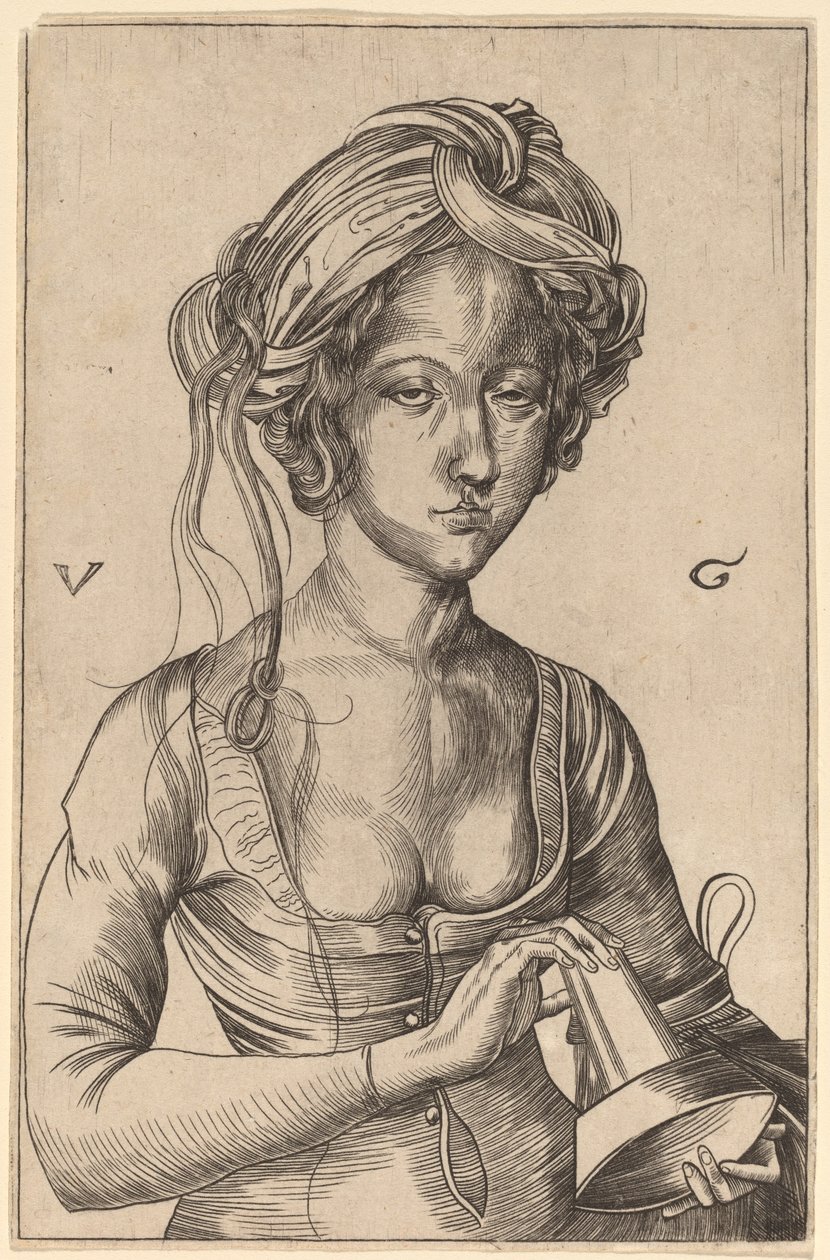 Borstbeeld van een Dwaze Maagd met haar Omgekeerde Lamp door Urs Graf I after Martin Schongauer