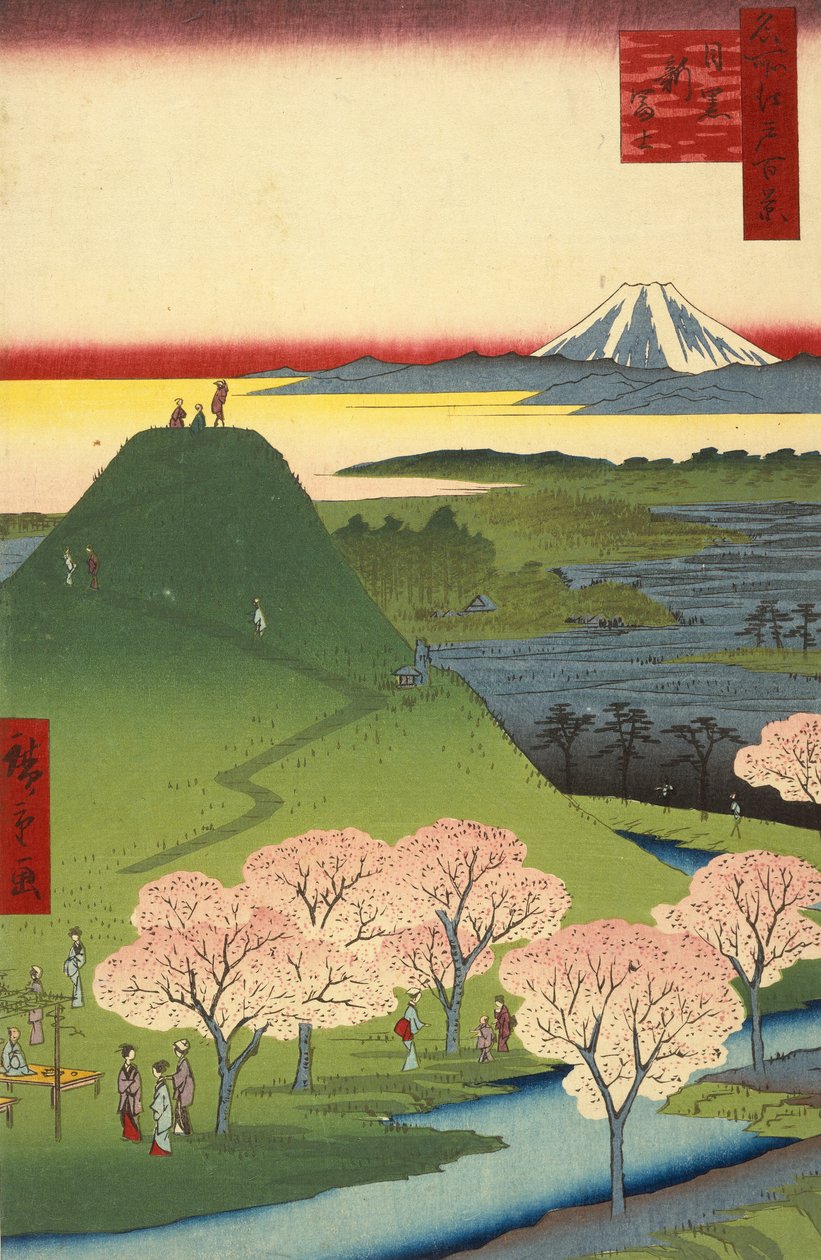 Nieuwe Fuji, Meguro, uit de serie Honderd Beroemde Zichten van Edo door Utagawa Hiroshige