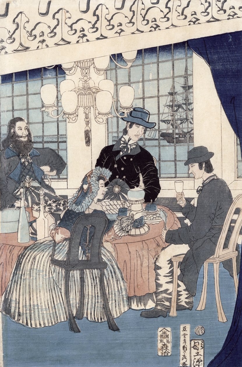 De salon van een huis van buitenlandse kooplieden in Yokohama, 1861 door Utagawa Sadahide