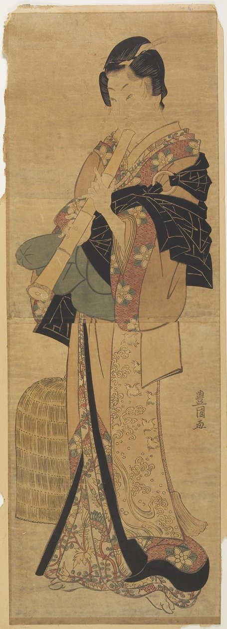 (Vrouw vermomd als bedelpriester) door Utagawa Toyokuni