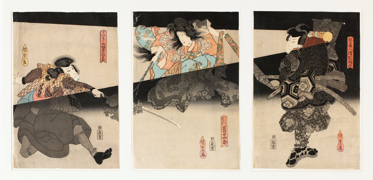 Kersen geest drieluik door Utagawa (1786-1865) Kunisada