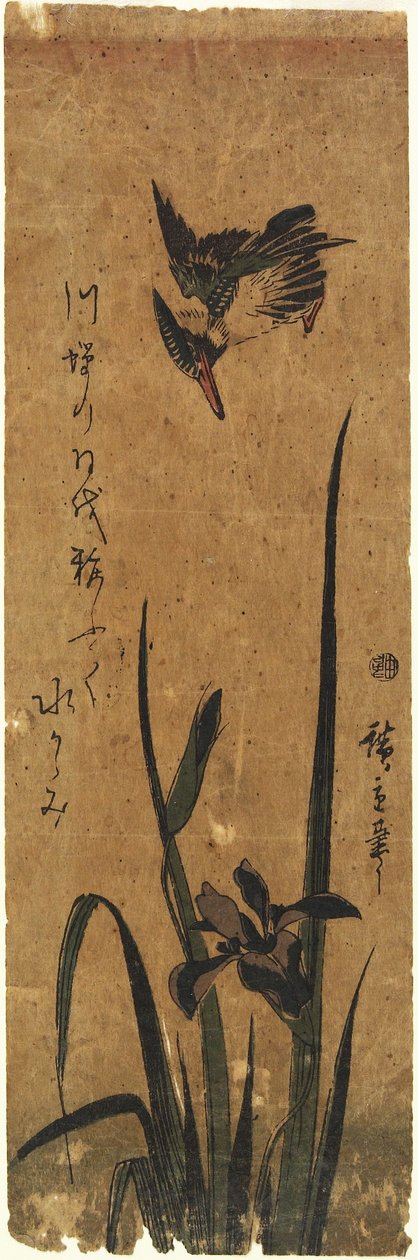 Iris en ijsvogel, 1830-1858 door Utagawa Hiroshige