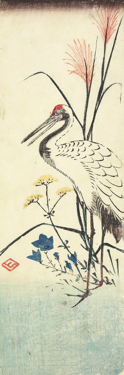 (Pampasgras, Patrinia, Chinese klokbloem en een kraanvogel), 1830-1858 door Utagawa Hiroshige
