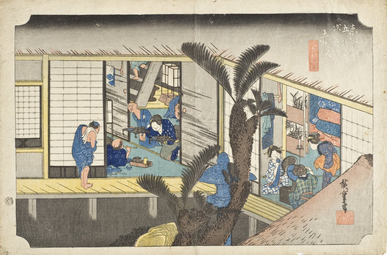 Akasaka: Herberg met bedieningsmeisjes door Utagawa Hiroshige