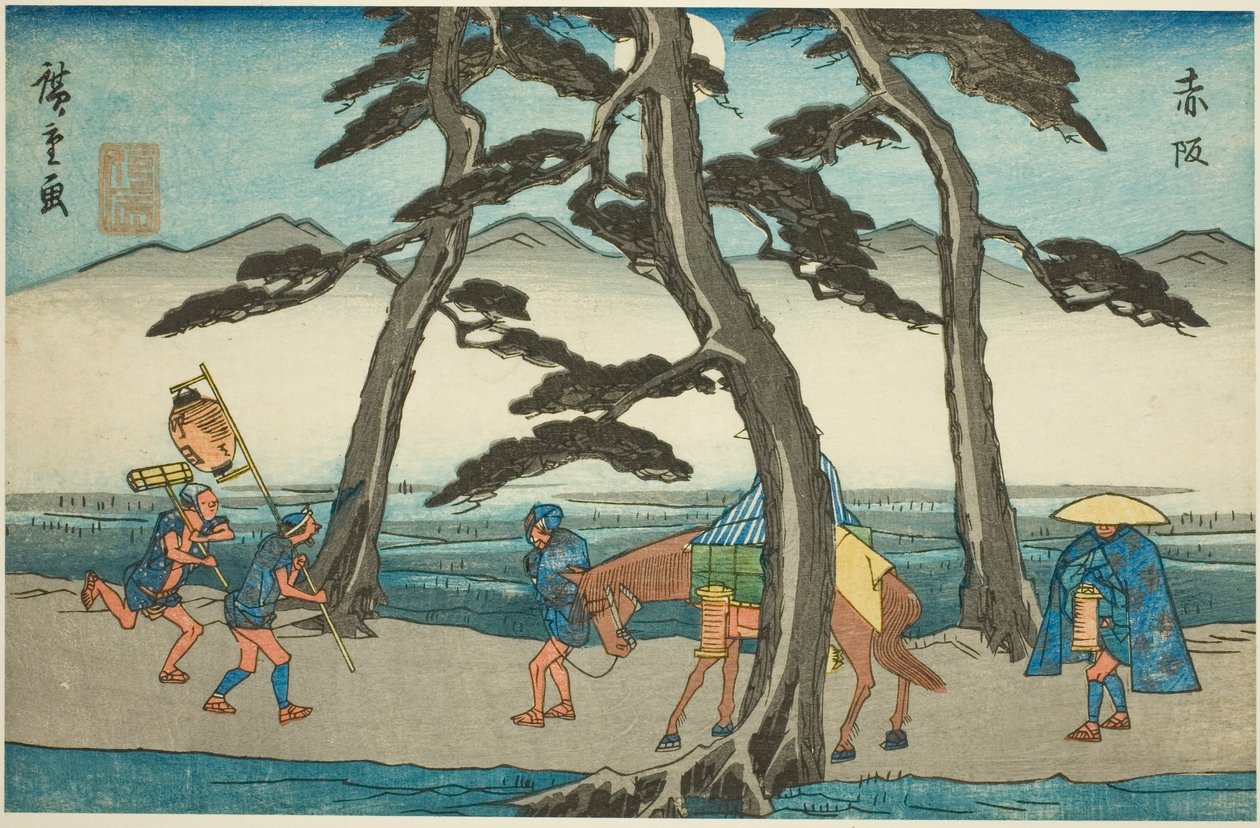 Akasaka, uit de serie "Drieënvijftig stations van de Tokaido" door Utagawa Hiroshige