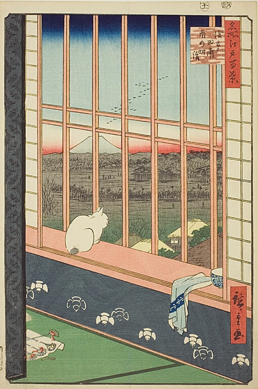 Asakusa Rijstvelden en Torinomachi Festival (Asakusa tanbo Torinomachi mode), nr.101 uit de serie "Honderd beroemde vergezichten van Edo (Meisho Edo hyakkei)". door Utagawa Hiroshige