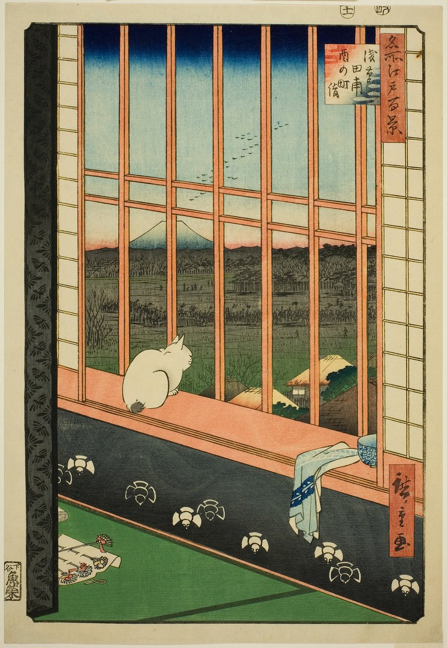 Asakusa rijstvelden en Torinomachi festival (Asakusa tanbo Torinomachi mode), uit de serie "Honderd beroemde uitzichten van Edo (Meisho Edo hyakkei)" door Utagawa Hiroshige