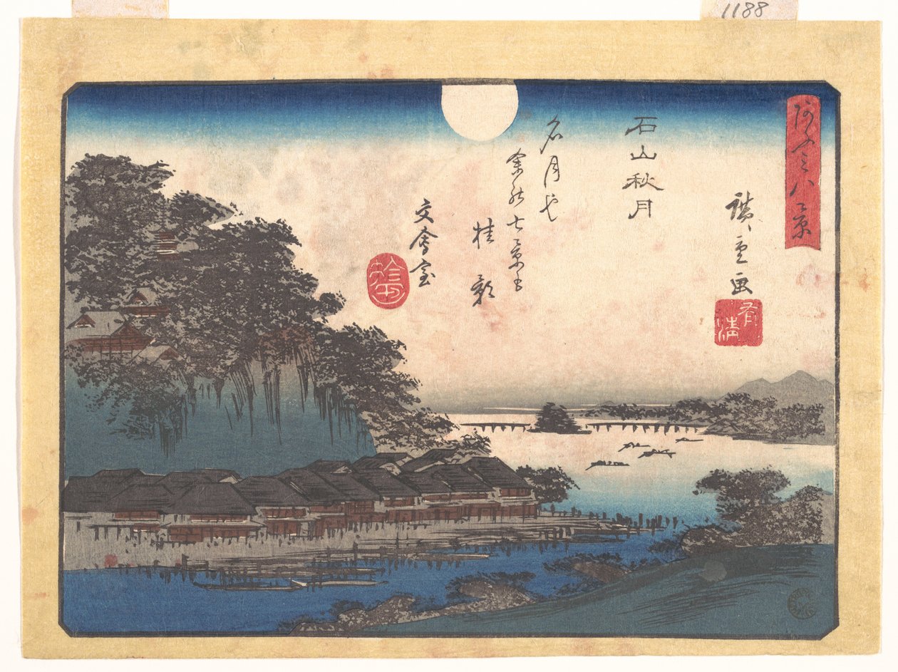 Herfstmaan bij Ishiyama, uit de serie Acht gezichten op Ōmi (Ōmi hakkei) door Utagawa Hiroshige