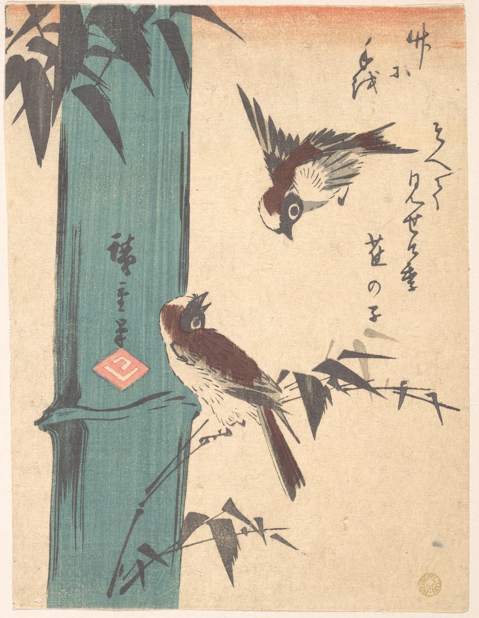 Bamboe en mussen door Utagawa Hiroshige