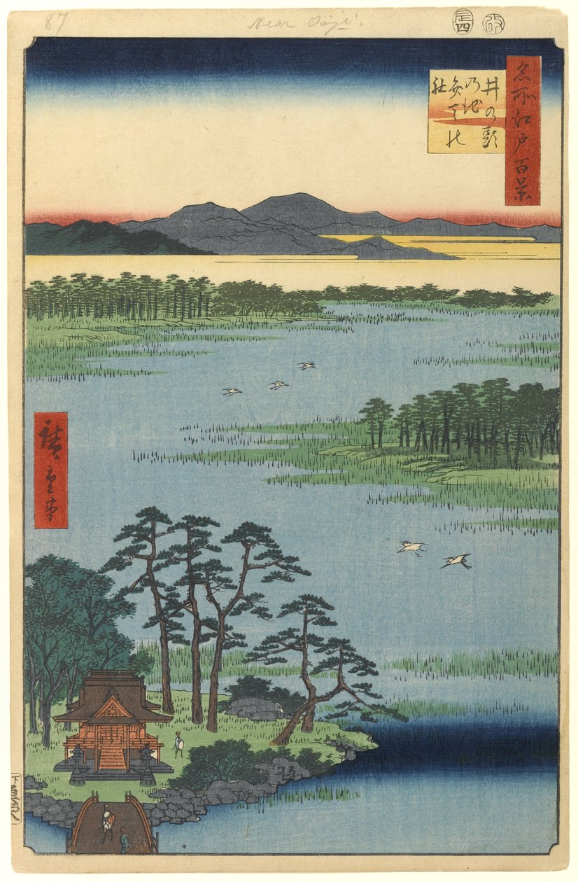 Benten Heiligdom, Inokashira Vijver, nr. 87 uit Honderd Beroemde Zichten van Edo door Utagawa Hiroshige