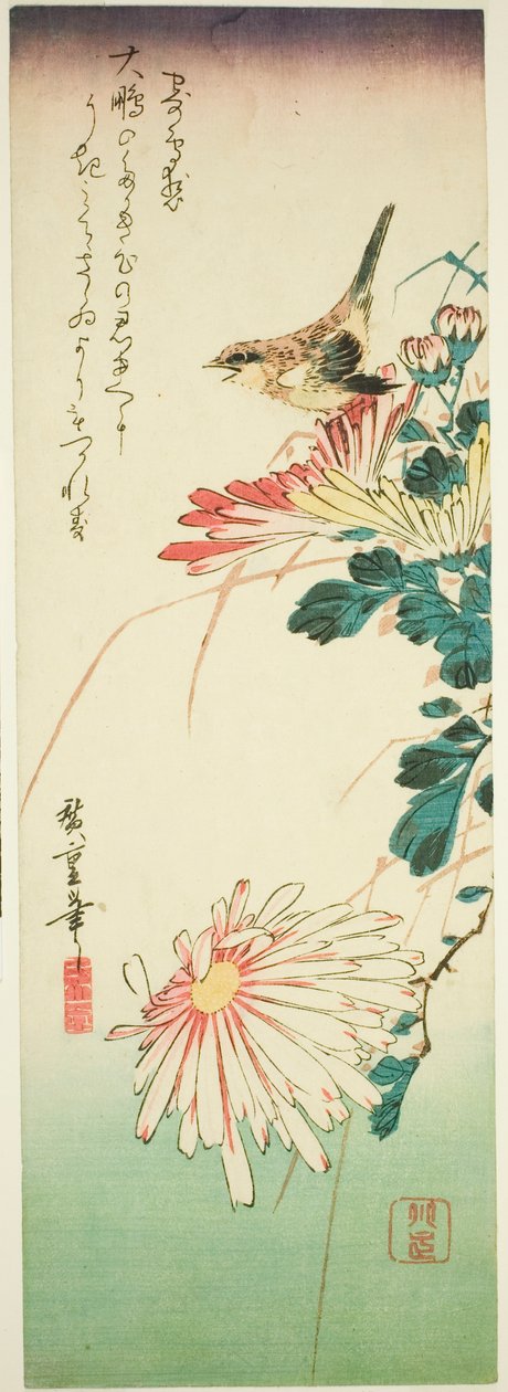 Vogel en chrysanten door Utagawa Hiroshige