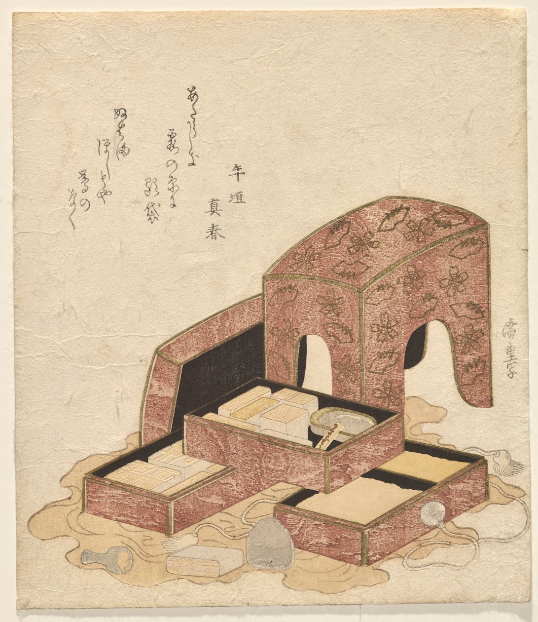 Kalligrafieset met schalen van verschillende zegels door Utagawa Hiroshige