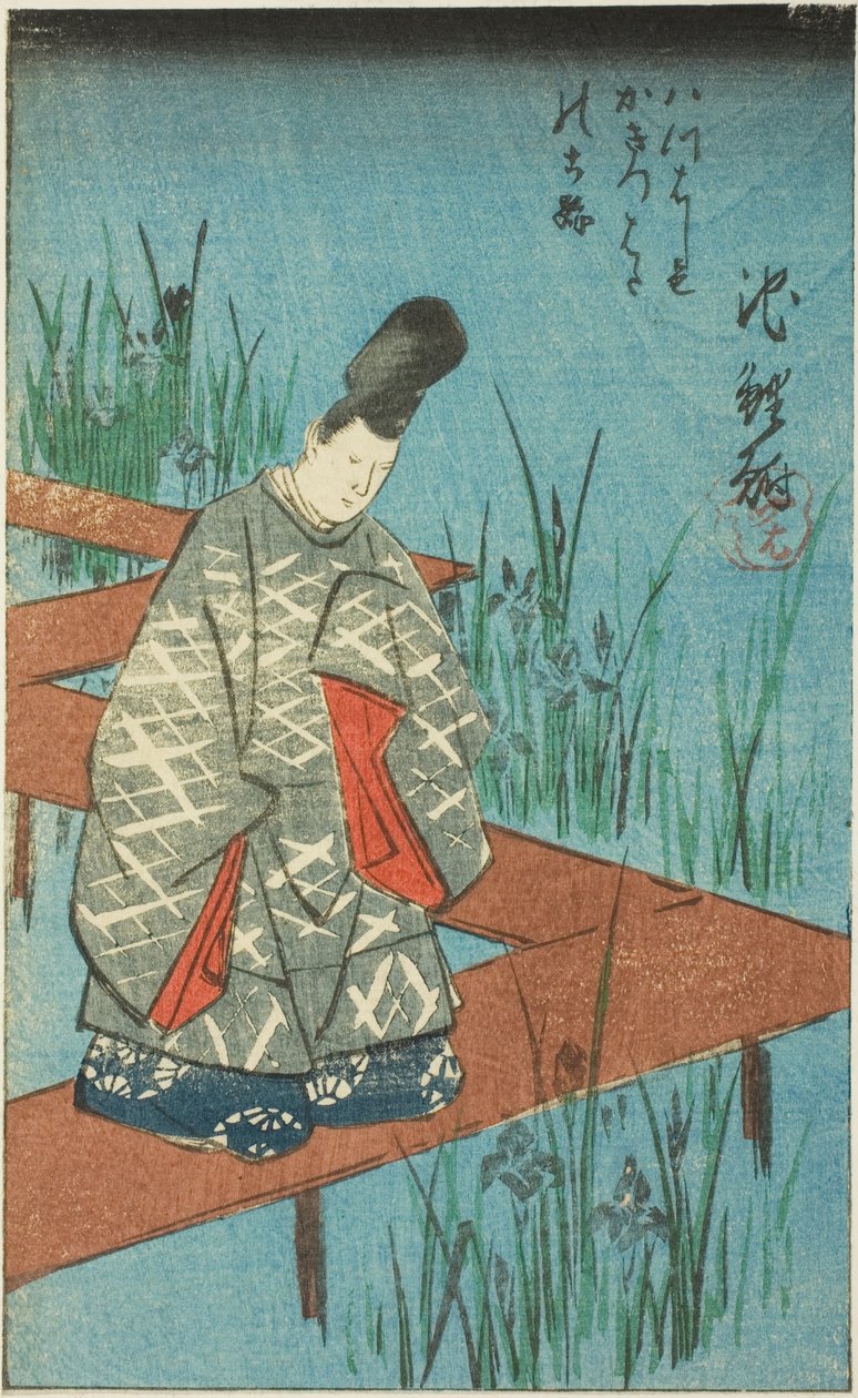 Chiryu: Het oude verhaal van de irissen bij de Yatsuhashi-brug, sectie van blad nr. 12 uit de serie 