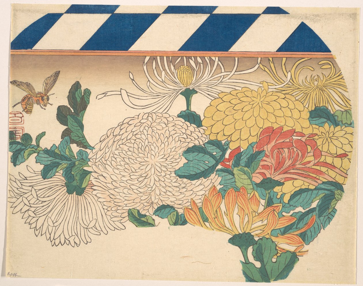 Chrysanten in een waaiervormig arrangement door Utagawa Hiroshige