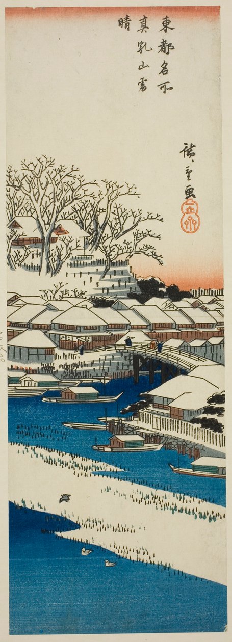 Helder Weer na Sneeuw op de Matsuchi Heuvel (Matsuchiyama no yukibare), uit de serie "Beroemde Zichten van de Oostelijke Hoofdstad (Toto meisho)" door Utagawa Hiroshige