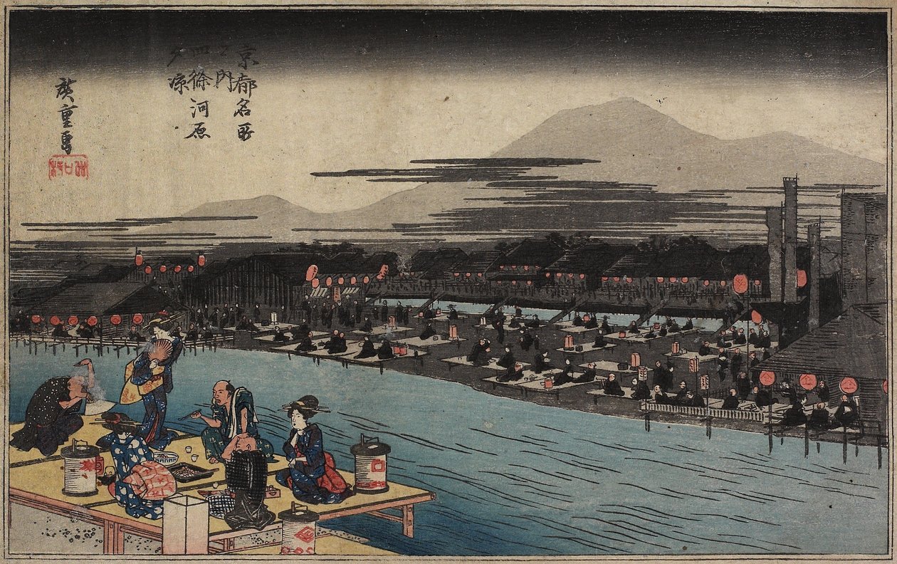 Koelte van de avond aan de Shijo-rivierbank, ca. 1834 door Utagawa Hiroshige