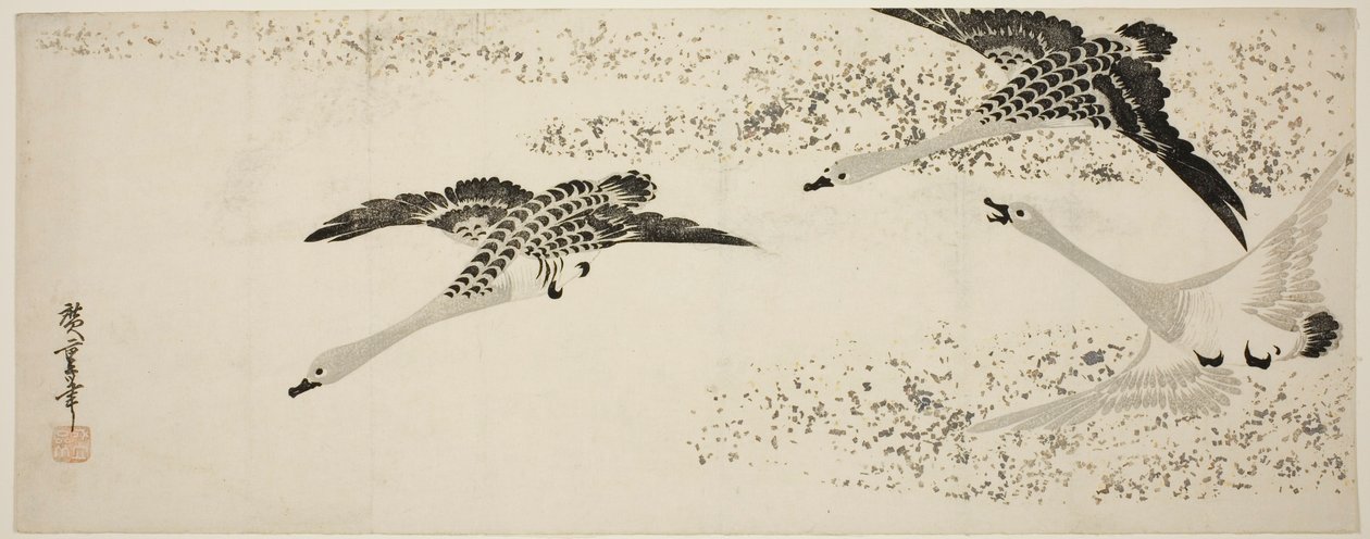 Dalende ganzen door Utagawa Hiroshige