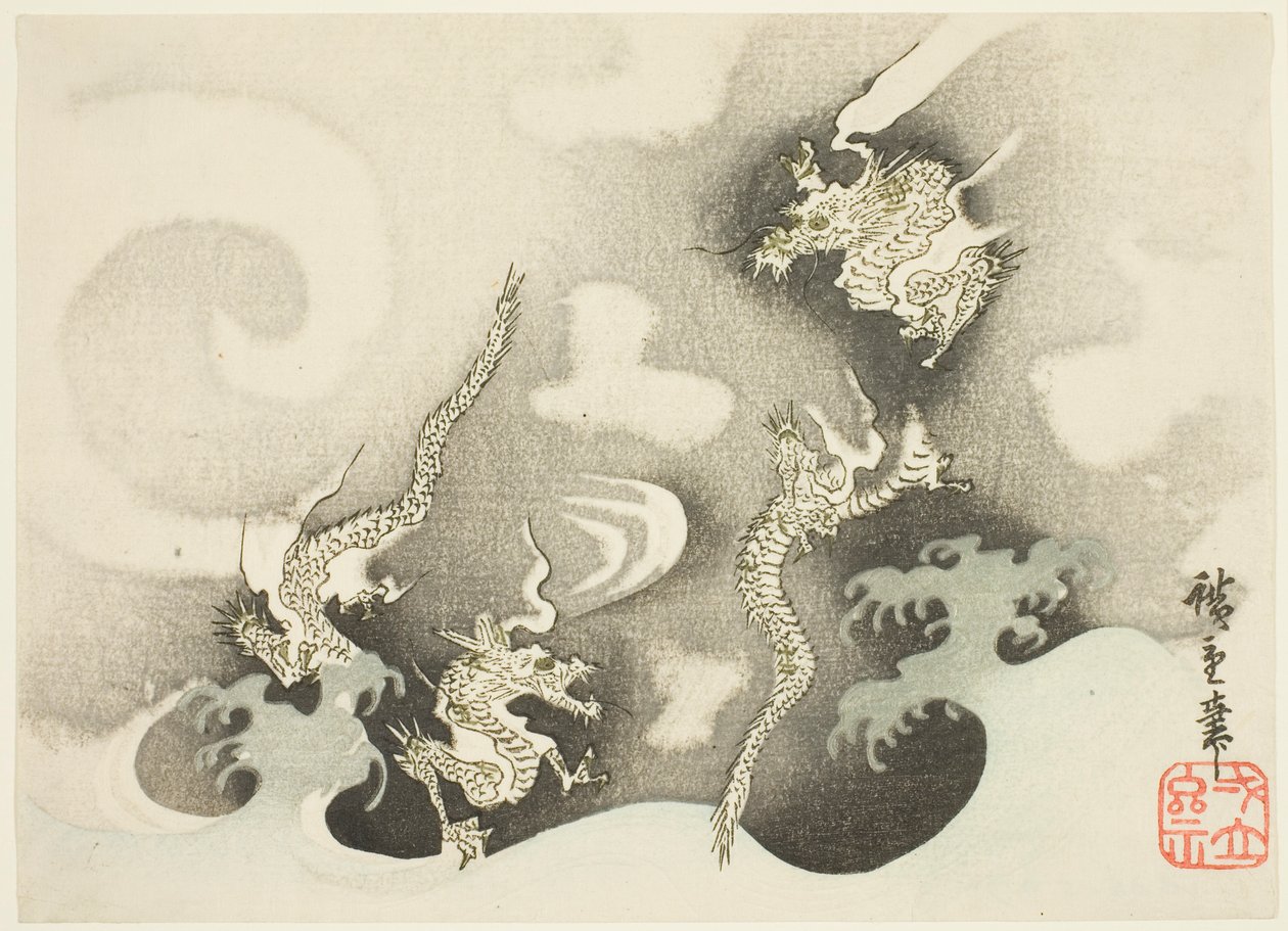 Draken tussen wolken door Utagawa Hiroshige