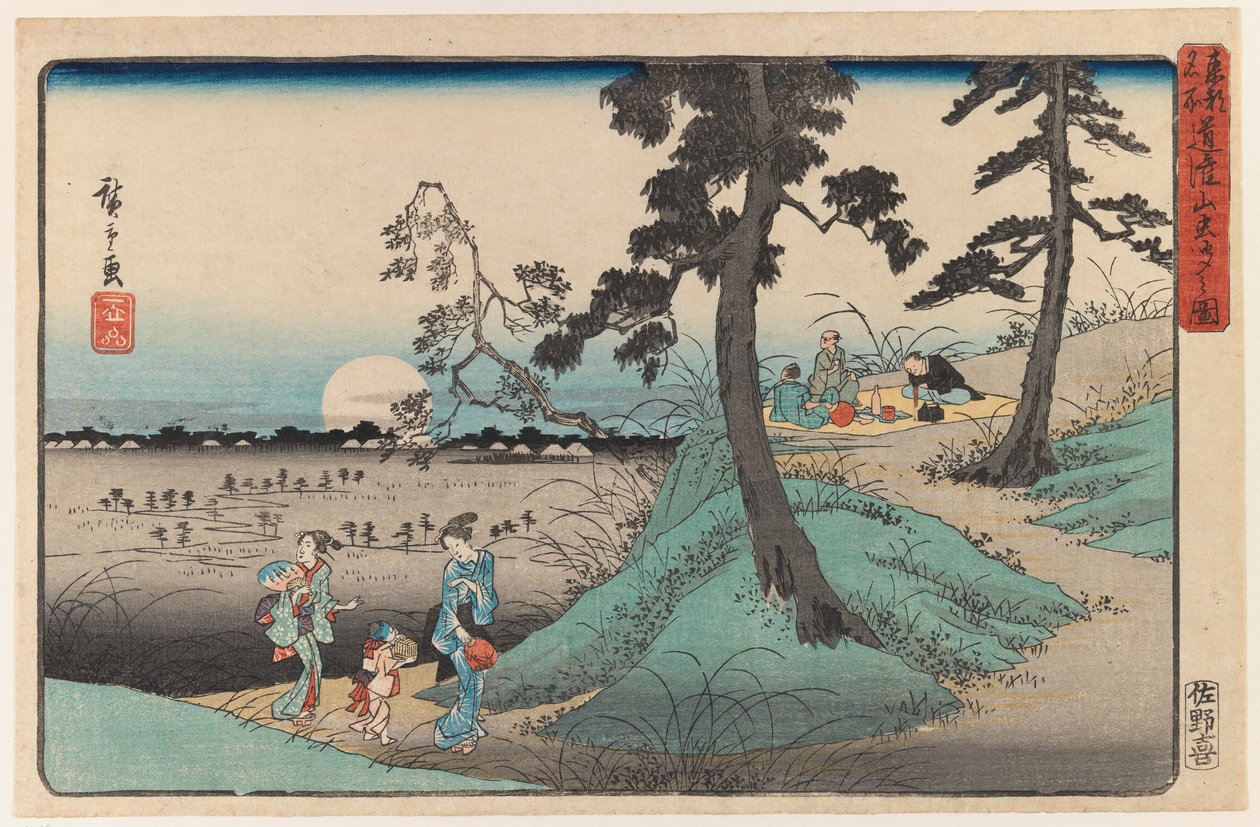 Genieten van het insect bij Dokanzana in maanlicht, uit de serie Uitzicht op Edo door Utagawa Hiroshige