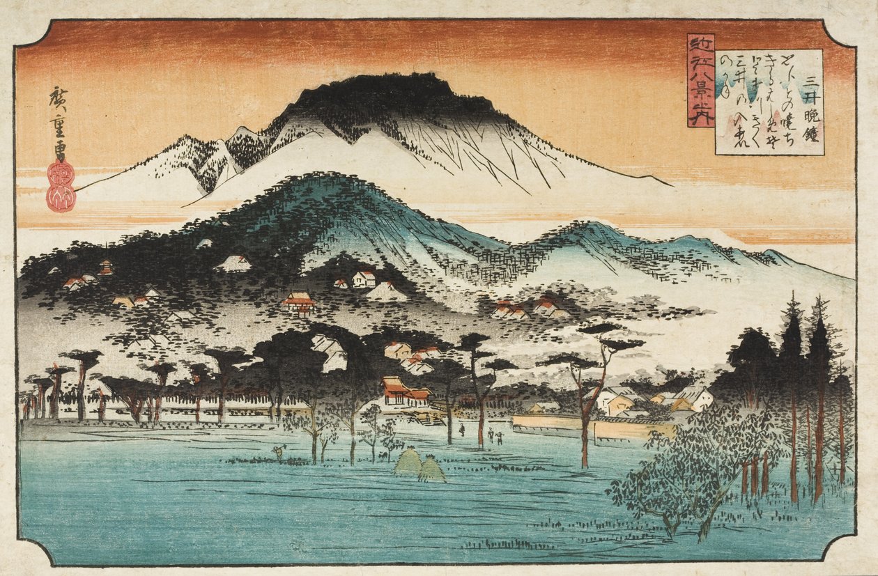 De avondklok bij Miidera door Utagawa Hiroshige