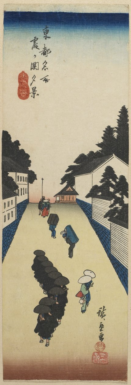 Avondzicht op Kasumigaseki, 1830-1844 door Utagawa Hiroshige