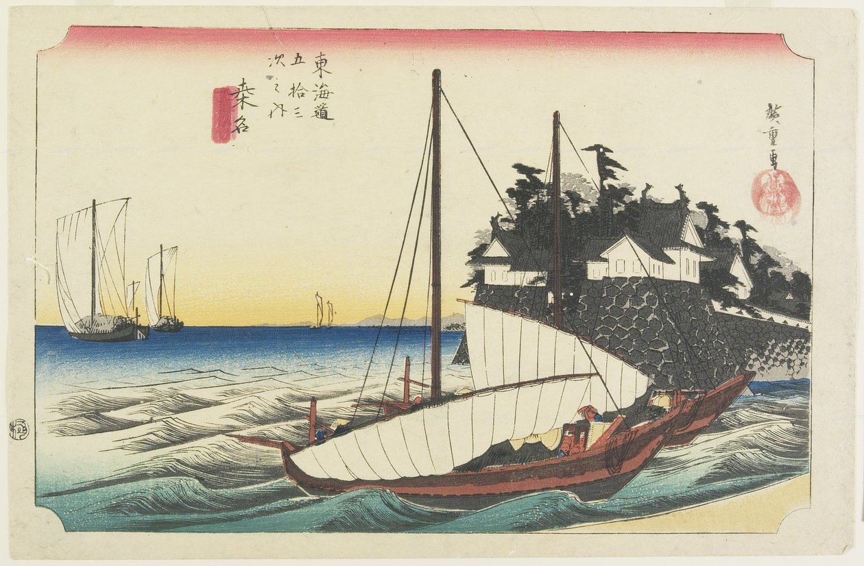 Veerpoort van Shichiri, Kuwana, c. 1833 door Utagawa Hiroshige