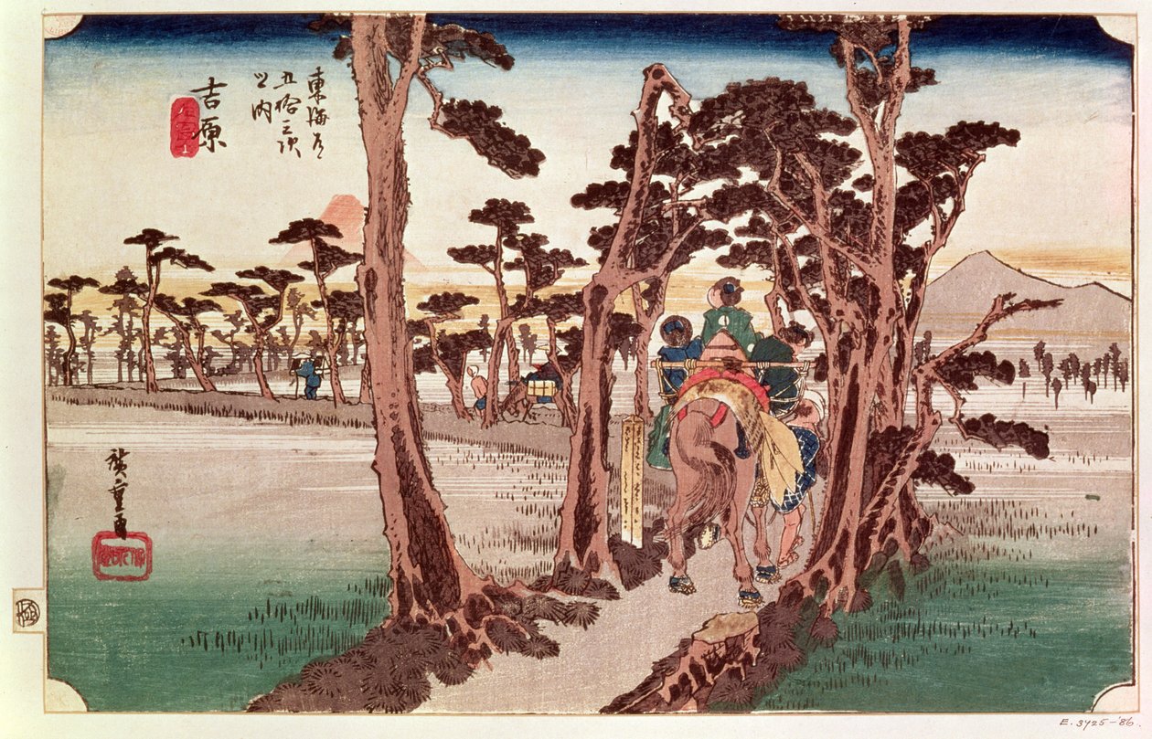 Fuji vanuit Yoshiwara uit 53 Stations van de Tokaido door Utagawa Hiroshige