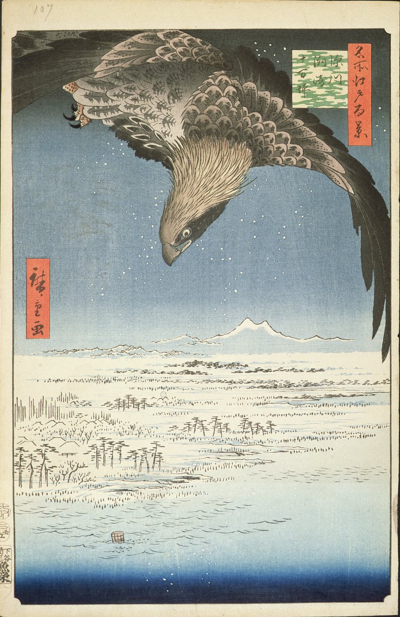 Fukagawa Susaki en Jumantsubo, nr. 107 uit Honderd beroemde Zichten van Edo, 1857 door Utagawa Hiroshige
